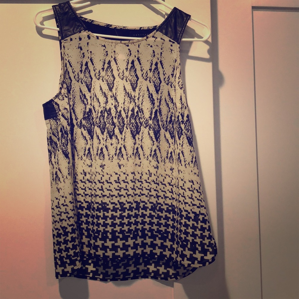 Sanctuary White and Black Blouse with Leather Caps